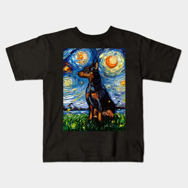 Miniature Pinscher Night Kids T-Shirt by sagittariusgallery